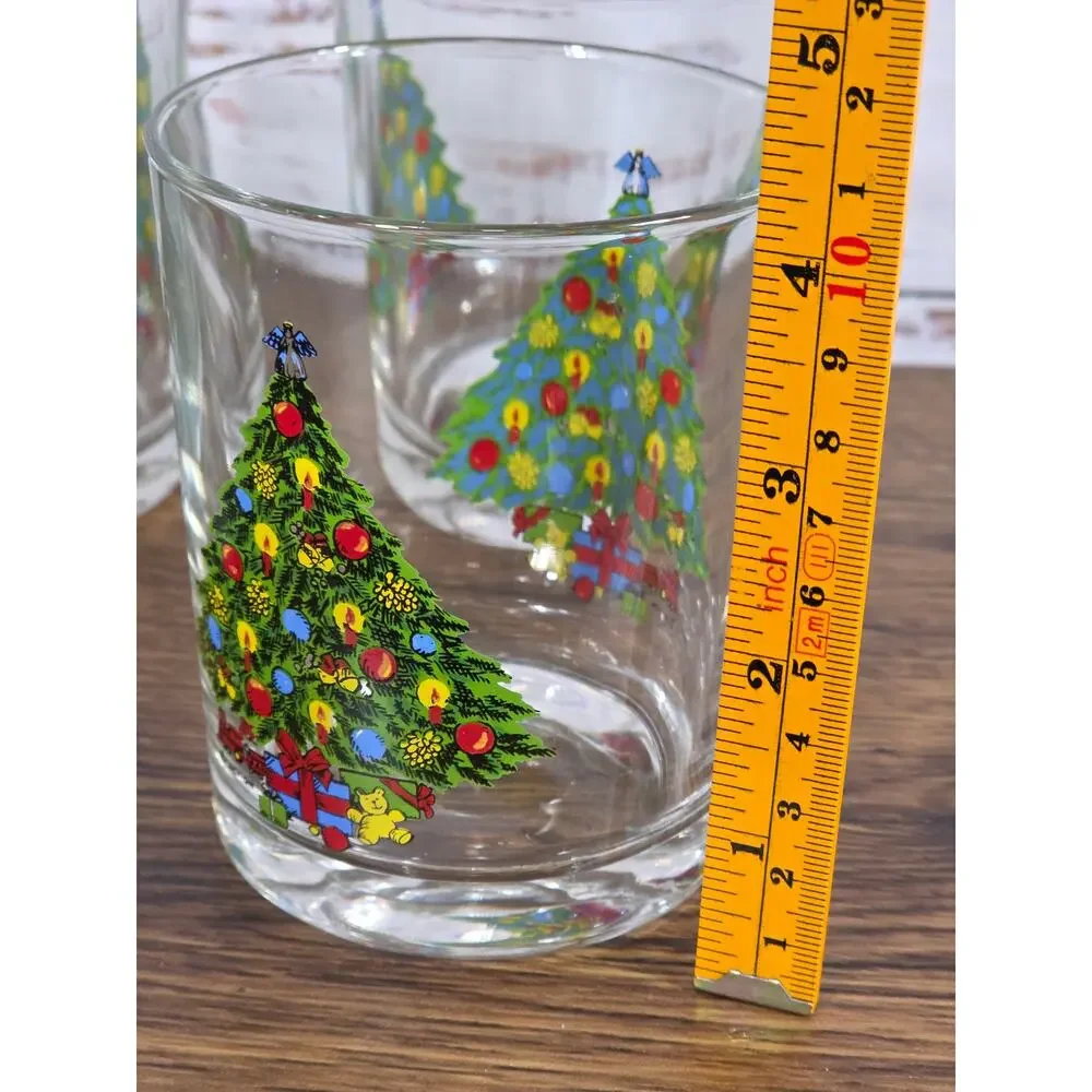 VTG Action Industries Christmas Tree Rocks Glasses Set Of 4 Holiday